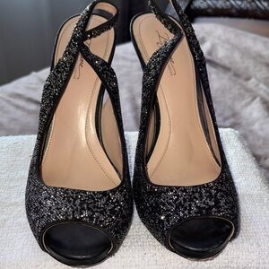 Imagine Vince Camuto.Elegant Black and silver Glitter Peep-Toe Heels